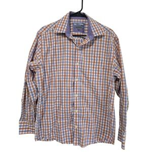 Johnston & Murphy Mens M Tailored Fit Seersucker Plaid Button Down Shirt EUC